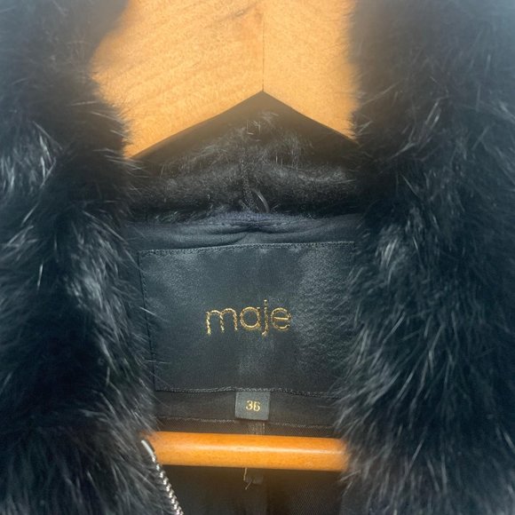 Maje Navy Wool Knee Length Coat - Picture 5 of 5